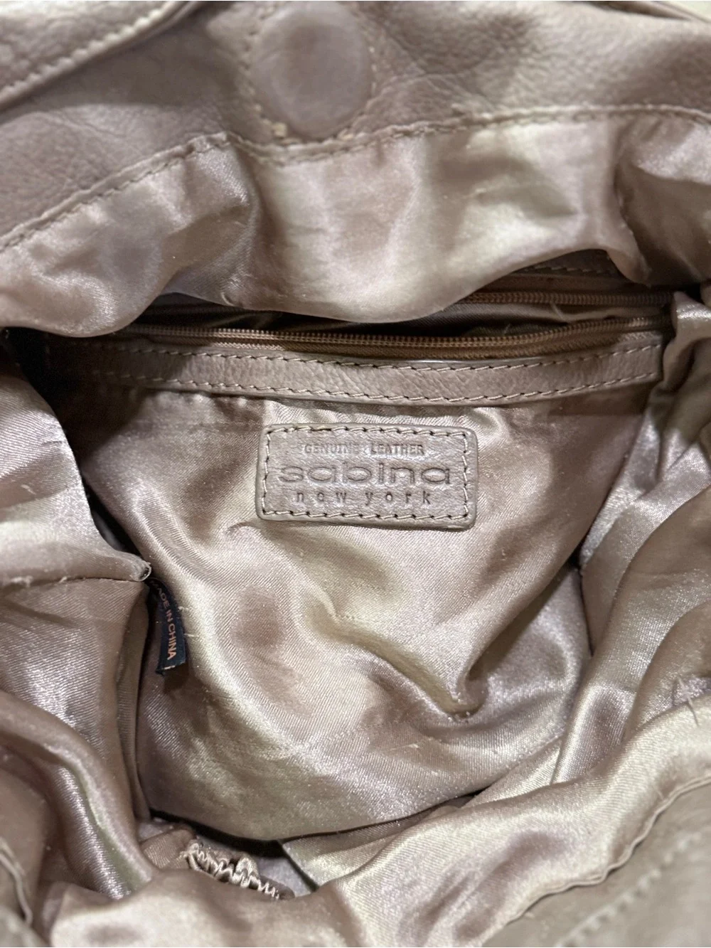 Sabina New York Taupe Leather Slouch Satchel Shoulder Bag Gold Hardware